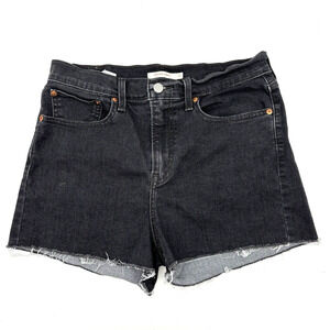 2021 Levi's Black Denim High Rise Raw Hem Zip Up Stretch Shorts Women's 31x2.5